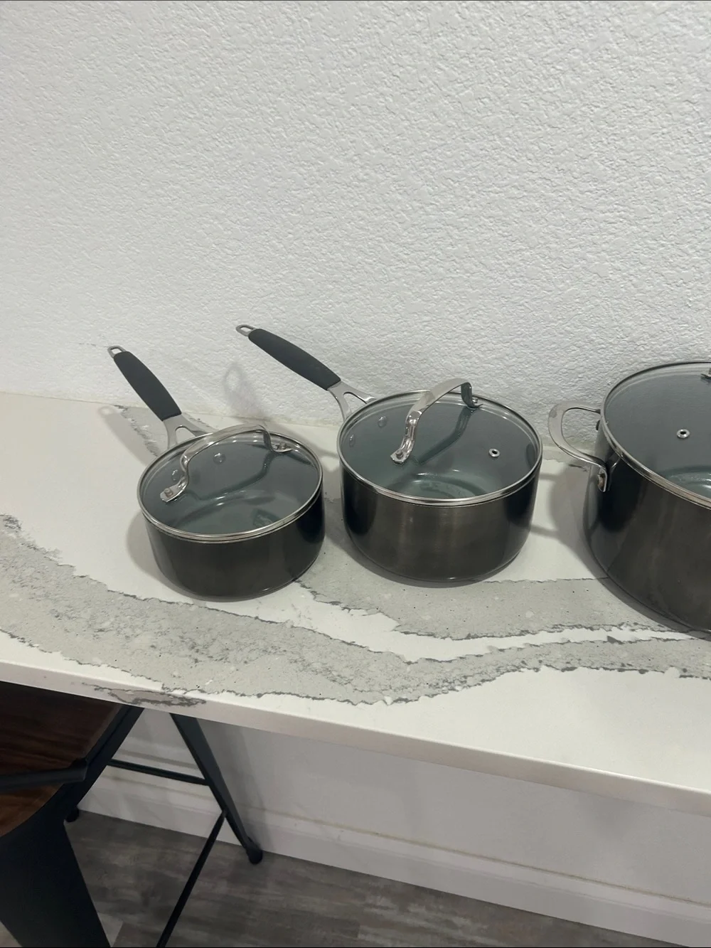 9 Piece Dark Gray Nonstick Cookware Set with Glass Lids By Food Network